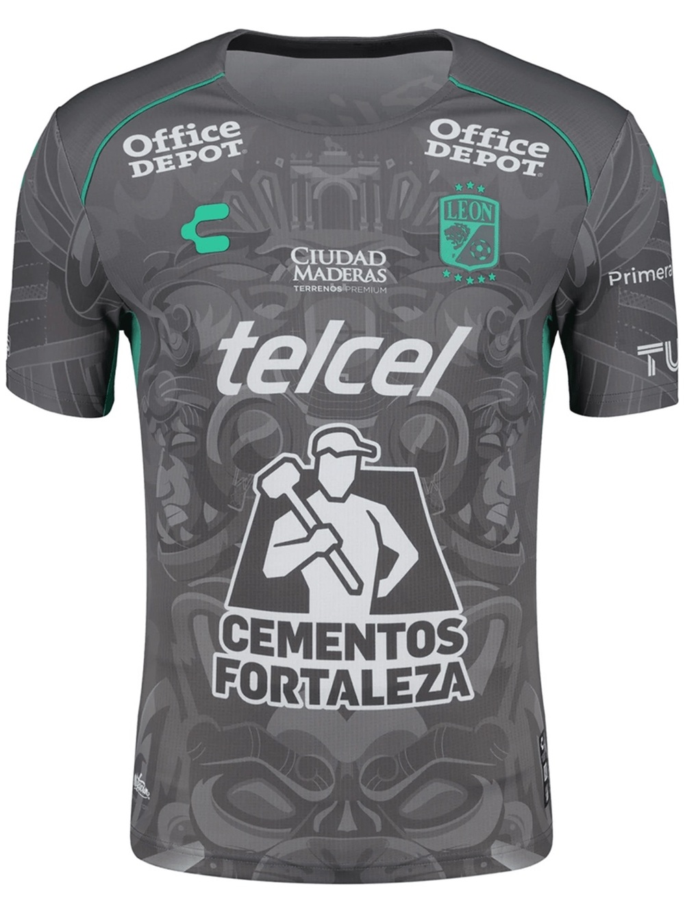 Brand New Charly León Men's Gray Soccer Jersey with Teal Accents